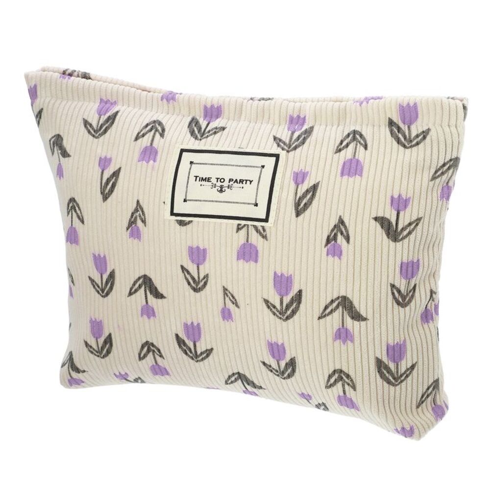 Floral Large Capacity Makeup Pouch for Coin Foundations Lipsticks Beige Purple